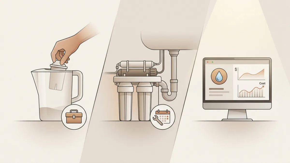 A professional plumber installs a complex water filtration system to ensure proper maintenance and efficiency.