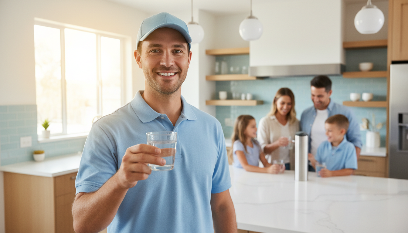 Water Filter Dubai Aqua Best annual maintenance contract - technician servicing water filtration system Dubai UAE